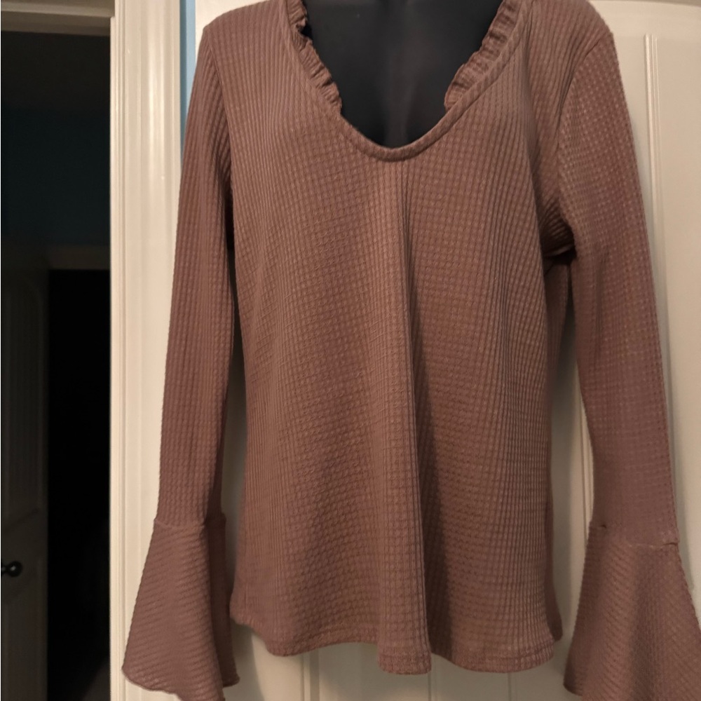 EARTHBOUND Ruffled V-Neck Blouse - Tan NWT